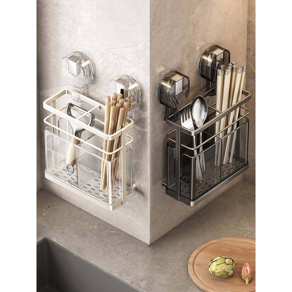 吸盘筷子筒壁挂Fh(h(^lhψ式厨房置物架家用孔免打筷子收筷纳盒沥