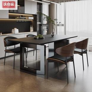 意式 简约岩板餐桌椅组合小户BLE型长方形现代简家极黑用色用餐桌