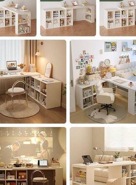 转书桌学桌习子室女生梳妆台书柜一体加985厚l型角拐卧角办公电脑