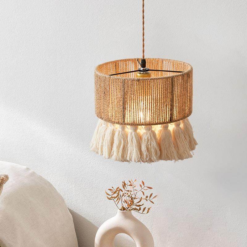 波西米亚复麻绳流苏床头吊灯创意吧卧室床头灯柜餐厅119古灯台阳,家装灯饰光源,智能吊灯,淘宝优惠券,粉丝福利购,淘宝优惠卷