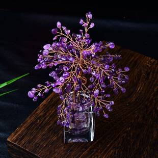 天然紫水发财树件摆西紫原石发财摇钱树家巴晶居客厅办12公室装饰