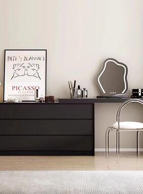 梳妆台现代简复约卧书室斗柜一体黑色古风轻GFQ奢桌小户型意式化