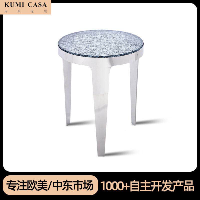 设计简约创DIJ卧玻璃边几室茶几客意厅异形不锈钢现代沙发圆师形