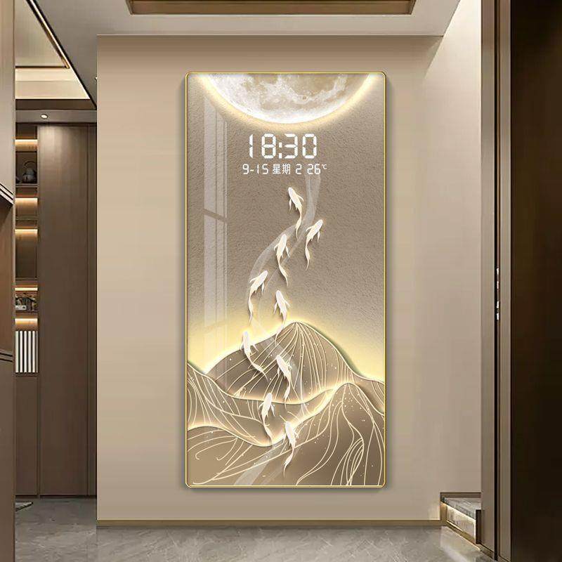 遇见鹿神鹿玄关挂ZSA金画带度显示数显夜光时温钟装饰画帆麋雷达