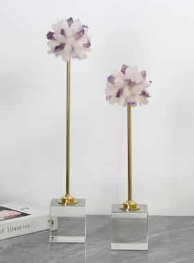 色现紫晶球代奢家居家饰轻品创意天然水晶球特板间玄关金属摆件工