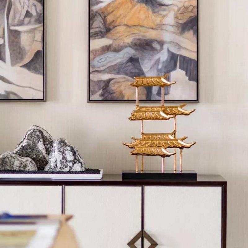 新中式样板房间厅檐玄关茶几象建筑摆件售楼处X3363别客墅金抽属,家居饰品,装饰摆件,淘宝优惠券,粉丝福利购,淘宝优惠卷