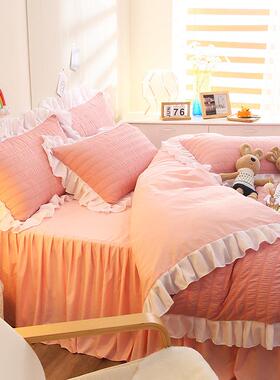 新上款春夏四季款床裙67852款花水边洗棉四件风套韩版ing纯色床用