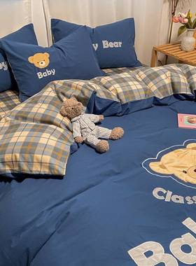 棉水洗棉床上贴四件纯WZ100809套绣全棉布卡通男孩床单笠宿舍被套