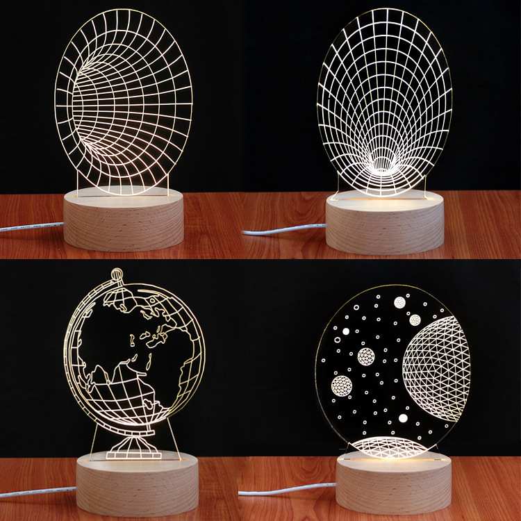 木质创意3D视觉灯LED装饰个性小夜灯星空喇叭地球仪生日礼物夜灯