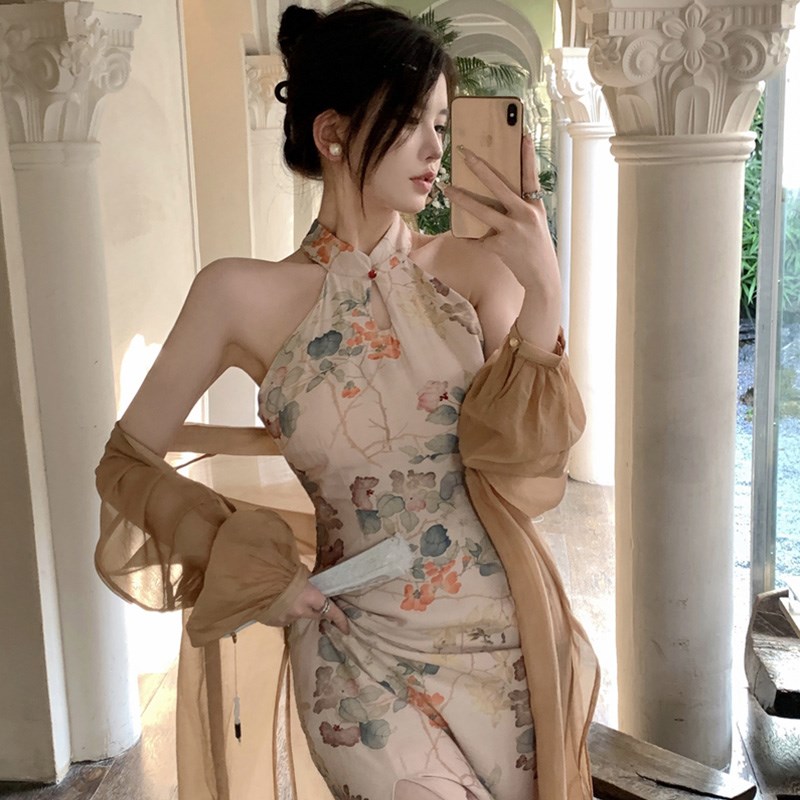 新中式国风长款防晒衣女夏季薄纱开衫外套配吊带裙子外搭披肩罩衫图片