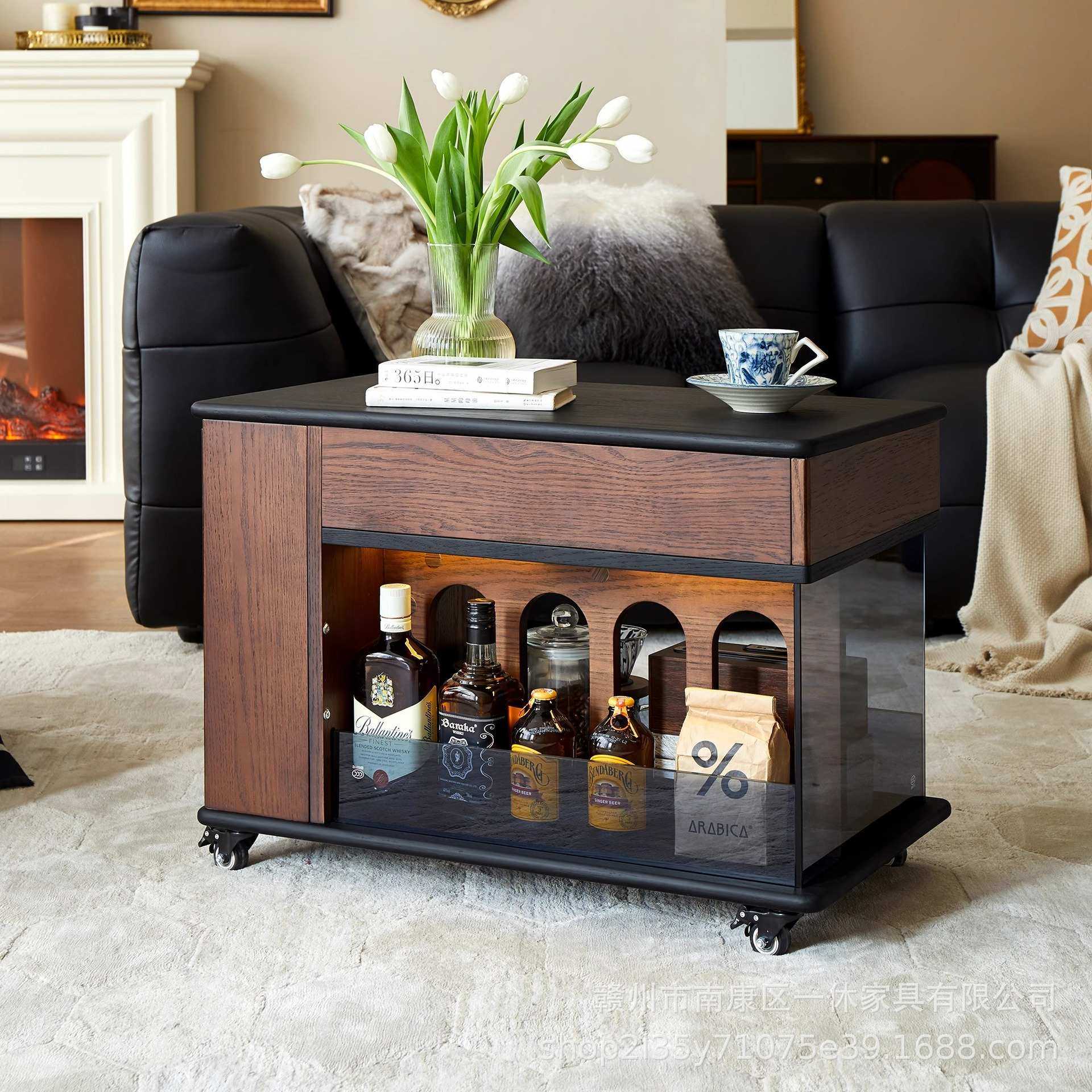 复古实木茶几客厅沙发边可伸缩推车升降茶桌家用中古风移动边几,3C数码配件,摄像机配件,淘宝优惠券,粉丝福利购,淘宝优惠卷