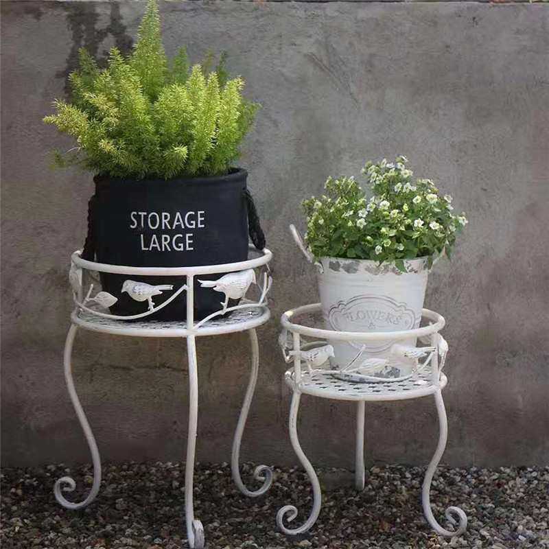 欧式复古铁艺小鸟花凳花架两件套做旧花盆庭院花园户外装饰