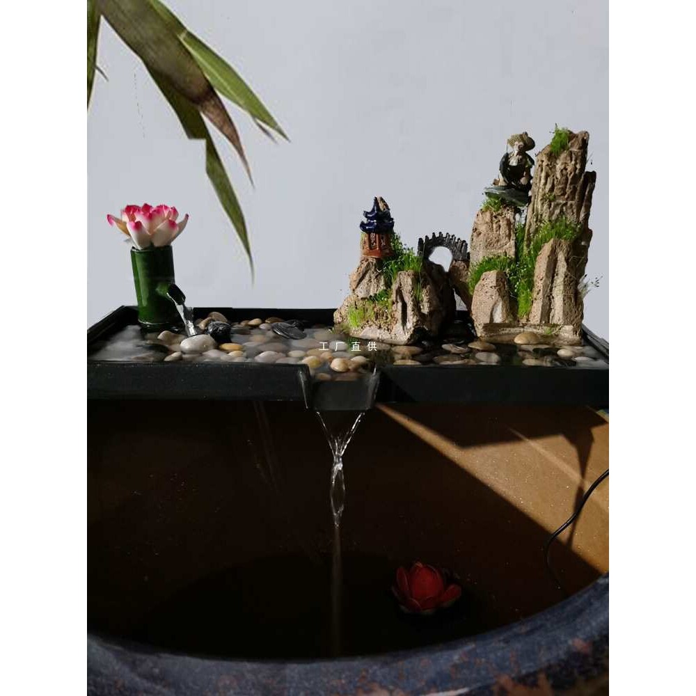 陶瓷鱼缸流水摆件循环过滤养鱼配件大型石磨假山喷泉庭院水景