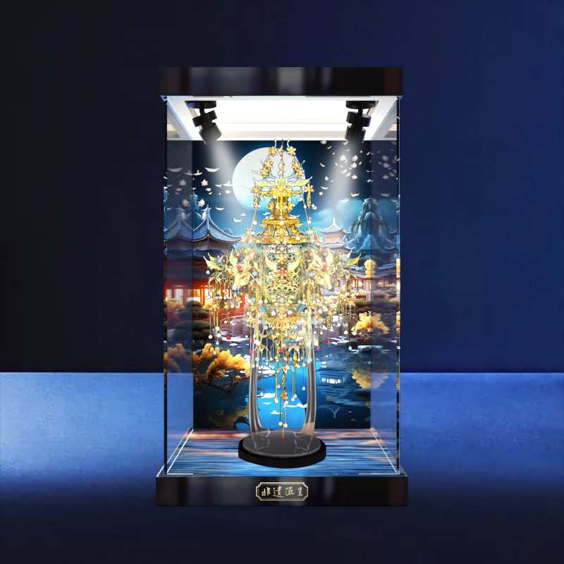 高清防尘罩适用拼酷非遗-中秋无骨花灯3D立体拼装模型透明展示盒
