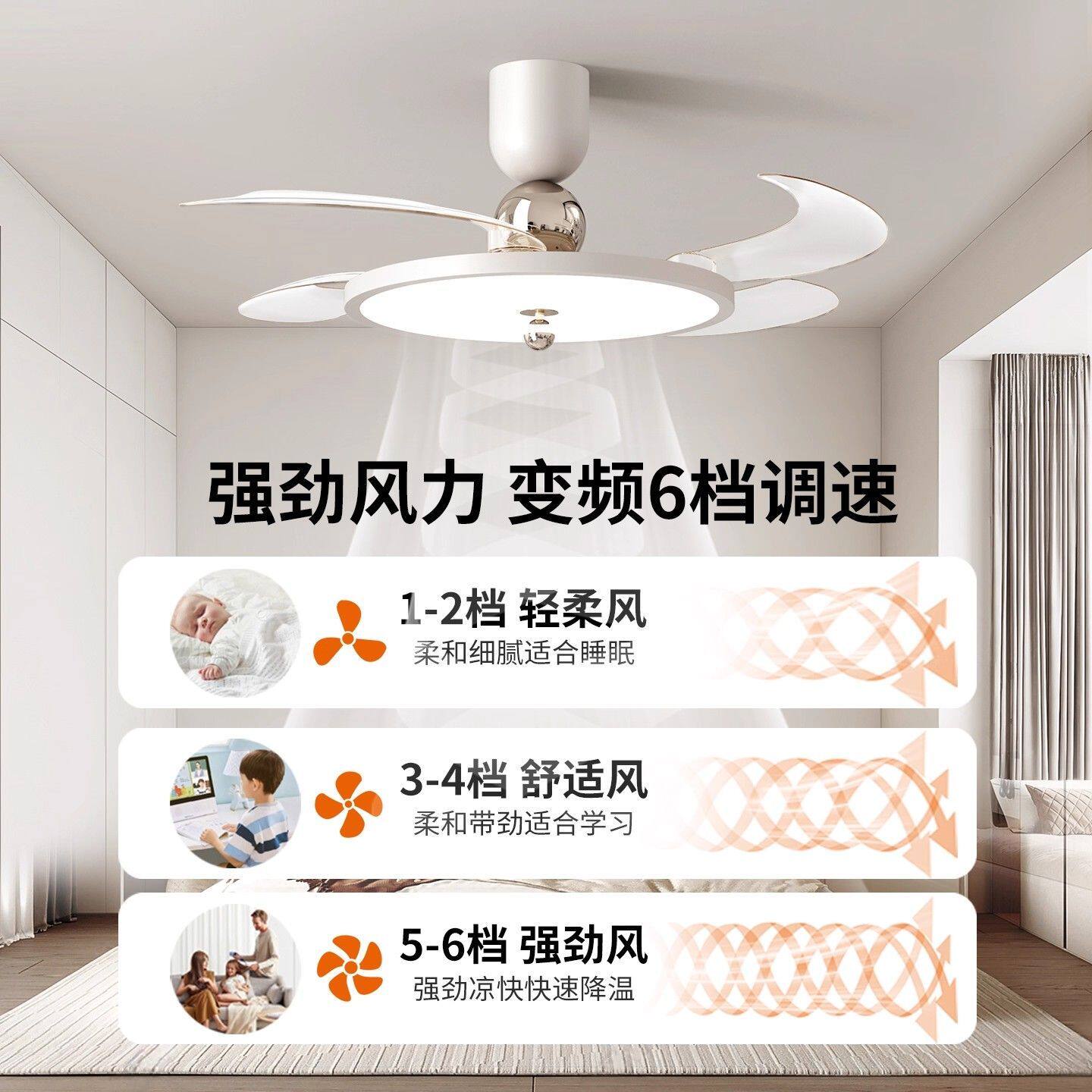 隐形风扇灯中古奶油风2025年新款一体餐厅卧室客厅吊扇护眼吸顶灯
