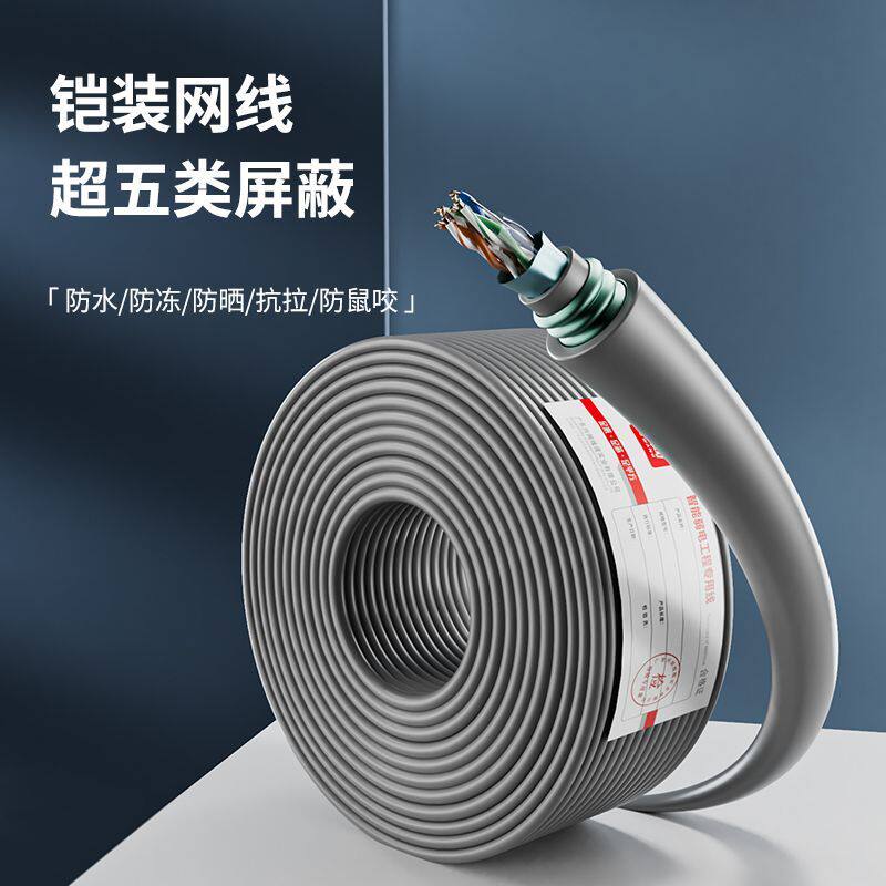 防老鼠咬铠装网线国标屏超五类网络线家用无氧室外专用防水户外埋