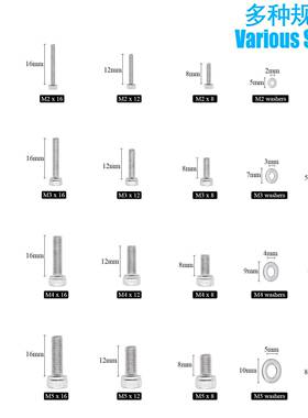 12203pcs57604M不锈钢M2-5滚花杯头内六角母机丝平垫螺套装六角扳