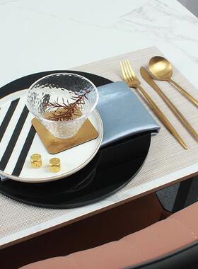 22无品牌/N4直边盘配黑色盘亚克力欧轻奢样板间餐具-套北装软装摆