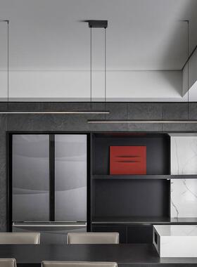 DD30199北极简风格餐厅吊灯长条铝材氧化拉丝餐桌台中岛欧字吧台