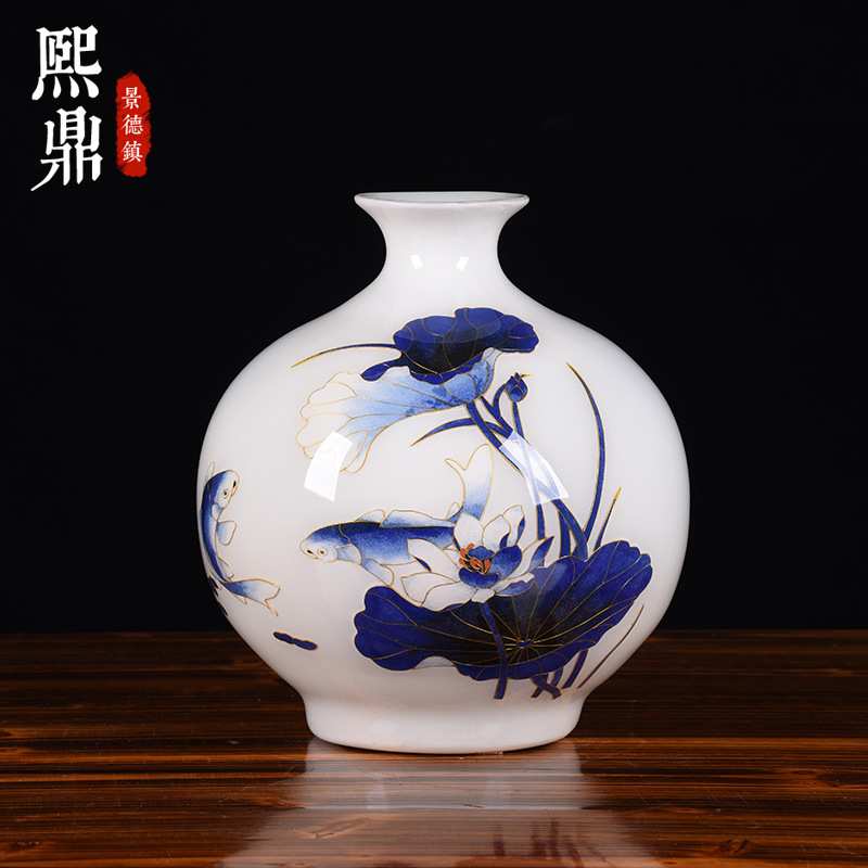 新款热卖陶瓷花瓶 白色金丝麦秆连年有余石榴花瓶工艺品