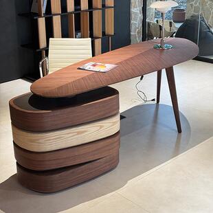 意式简约实木茶桌现代简约办公桌大班台老板桌胡桃木书房转角书桌