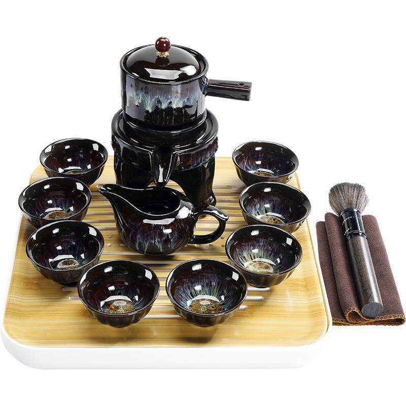 窑变天目全自动茶具套装建人石磨泡茶器家用会客整套