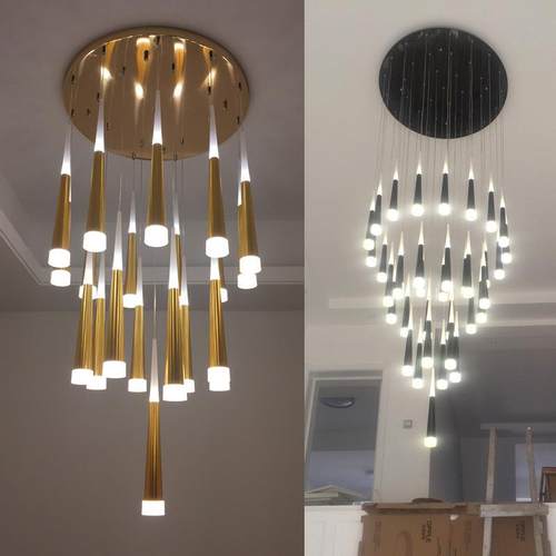 楼梯吊灯后现代水晶别墅复式楼客厅简约创意旋转楼梯间轻奢长吊灯