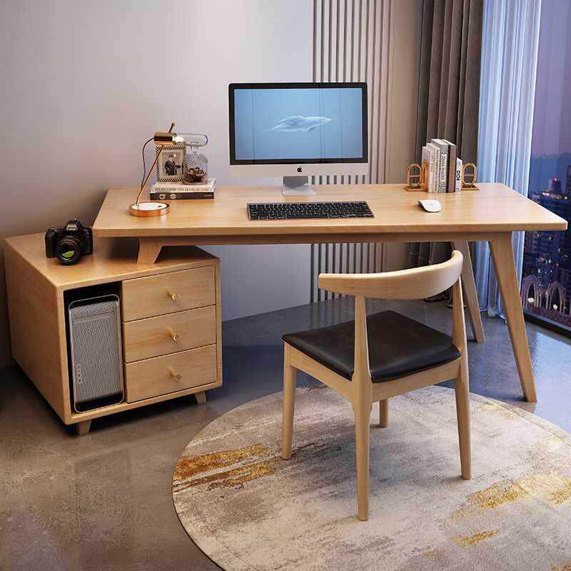 全实木书桌书柜一体卧室家用台式电脑桌转角办公桌学生写字桌轻奢