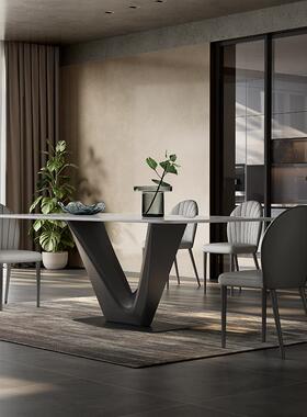 1VPR亮光岩板餐桌2023新款家用小户型现代简约黑色意式极简餐