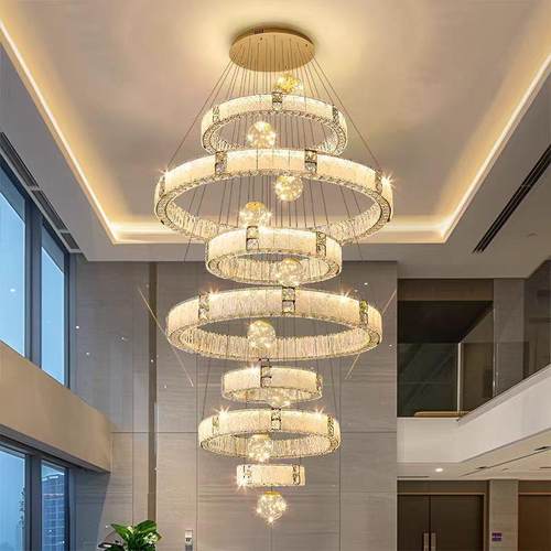 复式楼中空大吊灯高端水晶客厅吊灯自建房别墅挑空大堂楼梯大吊灯