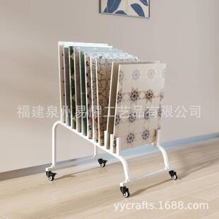 铁艺瓷砖展示储物架室内带轮子可移动可调节画布存储整理器