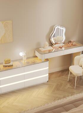 9W2油025新款实木梳妆卧室现代简桌约奶风床尾台转角EQP化妆斗柜