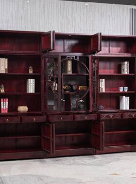 印红檀木中式尼豪华全实木书柜三合展示架柜ACW置物储组物多宝阁