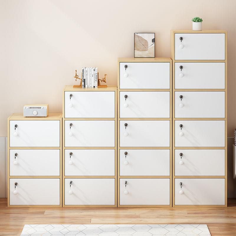 带锁书柜阳台置物收纳柜公室小储物柜带门架简易学008生书家用极