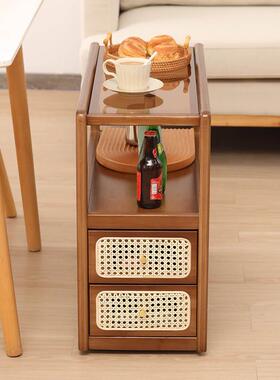 可移动小型玻柜日式藤柜编餐璃边柜家用极窄碗柜收纳边YYBG简易储