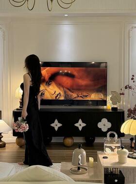 电视柜法四叶草实木复古电视柜视圆式脚设计客厅听柜黑色高DSB端