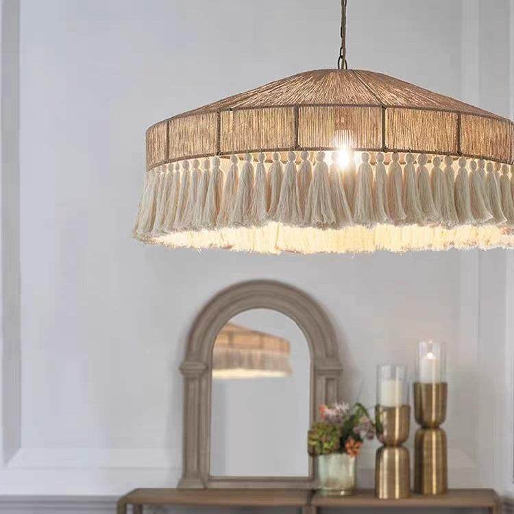 波西米亚复古餐麻绳流苏吊灯意奶创油风189室厅灯吸顶灯诧寂风灯,家装灯饰光源,智能吊灯,淘宝优惠券,粉丝福利购,淘宝优惠卷