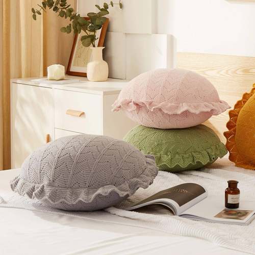 新款雪cx010花边彩色厅圆形沙发靠垫童房客儿可绒爱抱枕