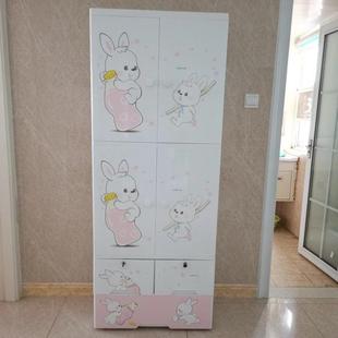 NC034680家70CM卡通加厚衣柜上带下双开门抽屉纳组装 收柜多层塑料