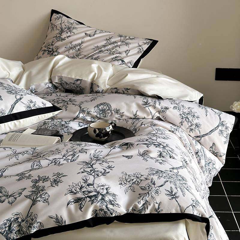 复古风10S长上绒棉数码花四件套全棉纯棉被套床单床笠LUB21印0款,床上用品,床品套件/四件套/多件套,淘宝优惠券,粉丝福利购,淘宝优惠卷