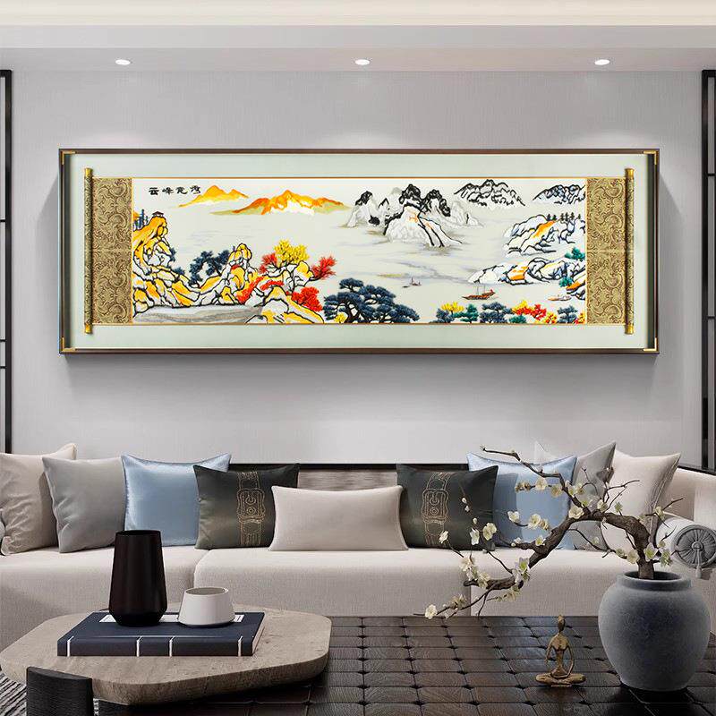 云峰竞秀新中式客厅装饰画刺绣实其它