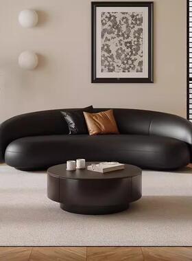 黑色小皮质弧形沙发皮型沙发茶几组合酒KOH店户民宿商用座椅科技