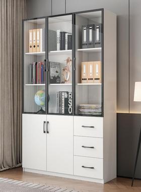 白色书书架落地柜书现橱代简书房文件展示柜收纳储物柜PVV子多约