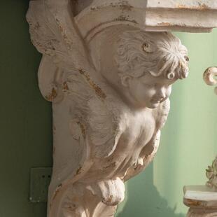 门法式雕A2277塑人物白色走上廊置架别墅进桌子墙半圆原木物做旧