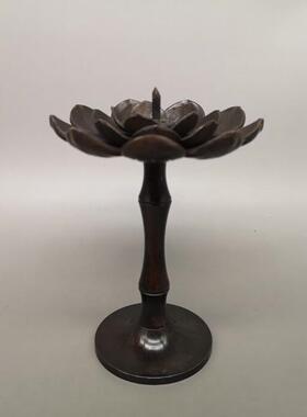 仿古做旧紫铜色古荷花铜灯线香烛台家居摆件玩烛台AL633386影视道