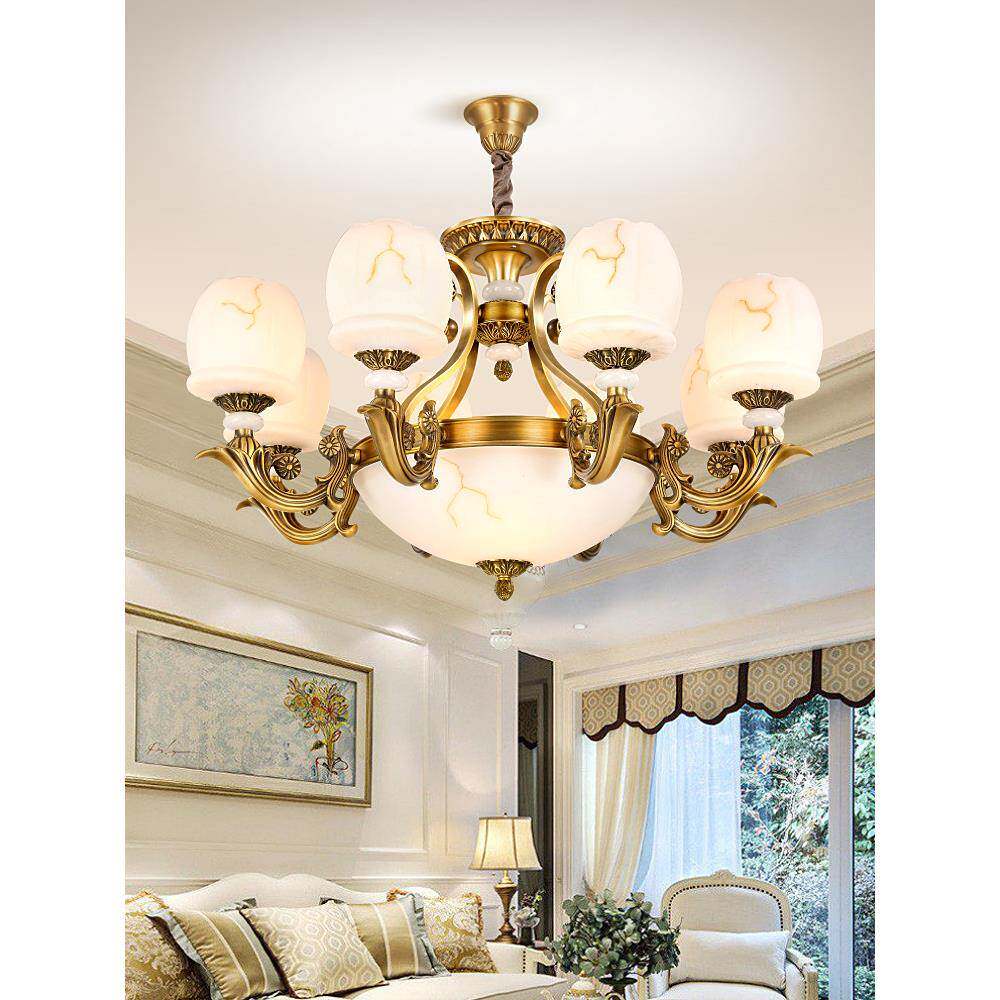 欧式房客厅吊灯全大村气简欧卧室灯美铜式66423乡家用餐厅灯书楼