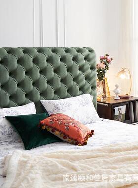 法复古黛端绿式色软包床轻XVZ奢主卧布艺公主床美式拉扣高民宿高