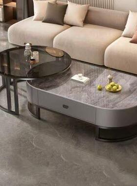 岩2板椭圆形茶几家新用客CLS厅轻桌奢现代简约小户型茶024款组合