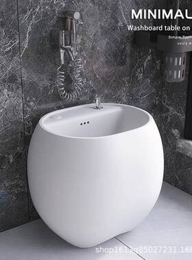 椭陶瓷拖把池圆家阳用形台拖布池卫生间64531洗拖把落地式室外蛋