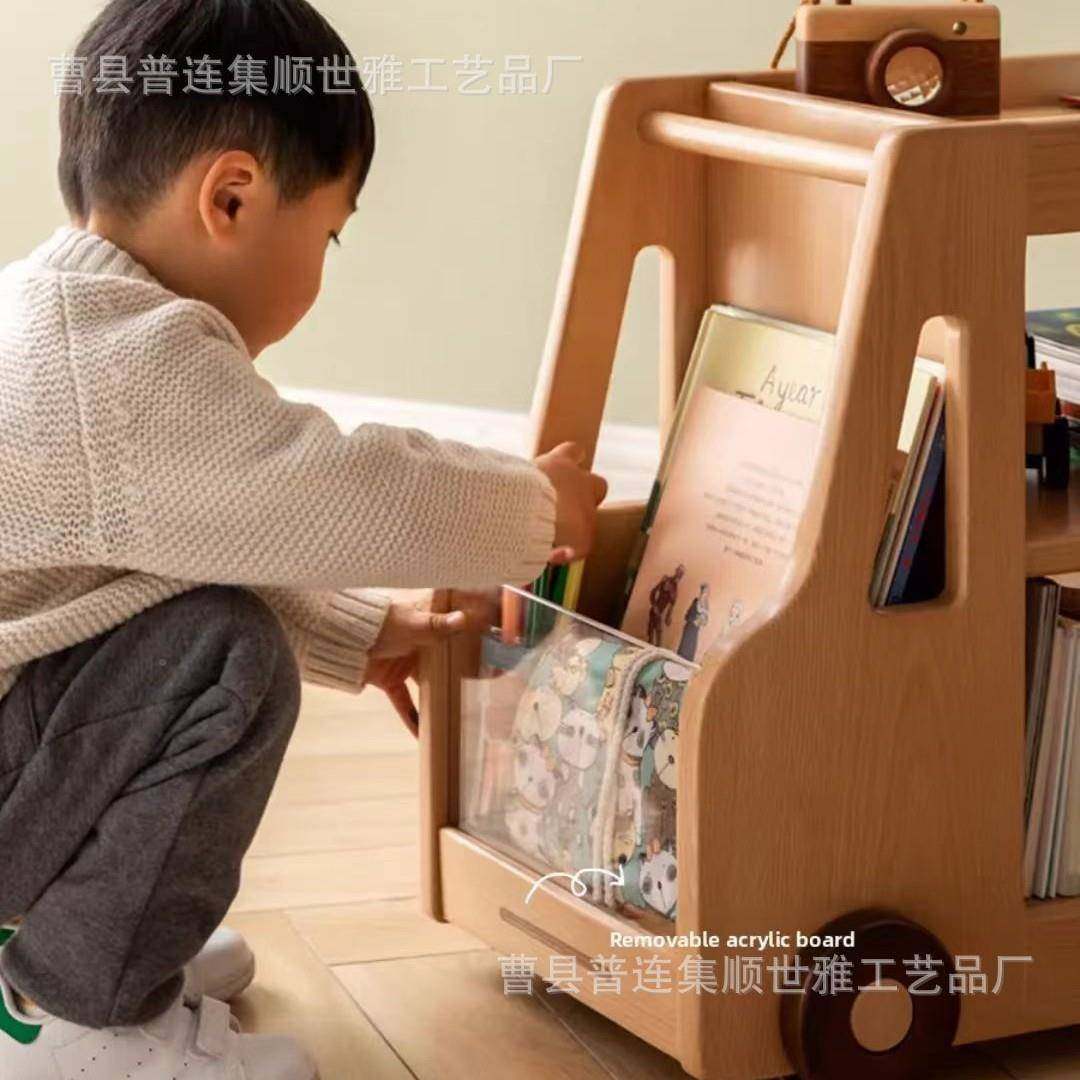 偶木质置物架实ssy821木创意小车型置物架儿童书本绘本纳架玩置具